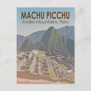 Machu Picchu Peru Travel Art Vintage Postcard