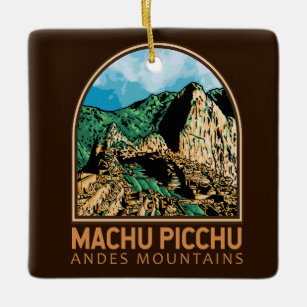 Machu Picchu Peru Vintage Emblem Ceramic Ornament