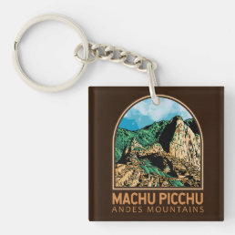 Machu Picchu Peru Vintage Emblem Keychain