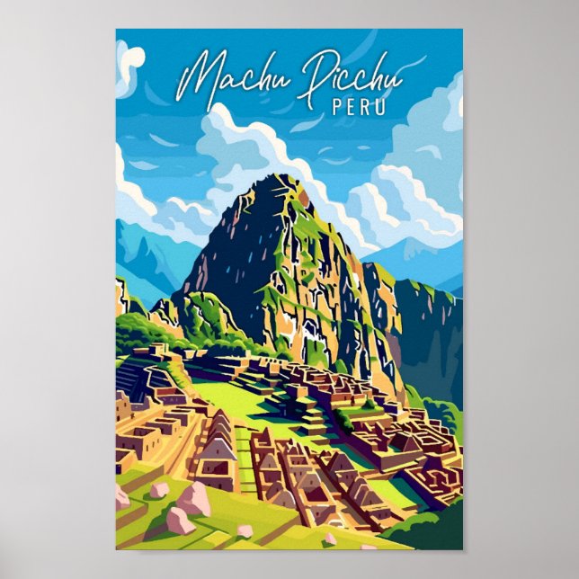 Machu Picchu Peru vintage travel illustration Poster (Front)