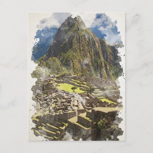 Machu Picchu Peru Watercolor Art Invitation Postcard