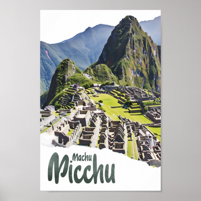 Machu Picchu Peru Watercolor Painting Travel Poster (Front)