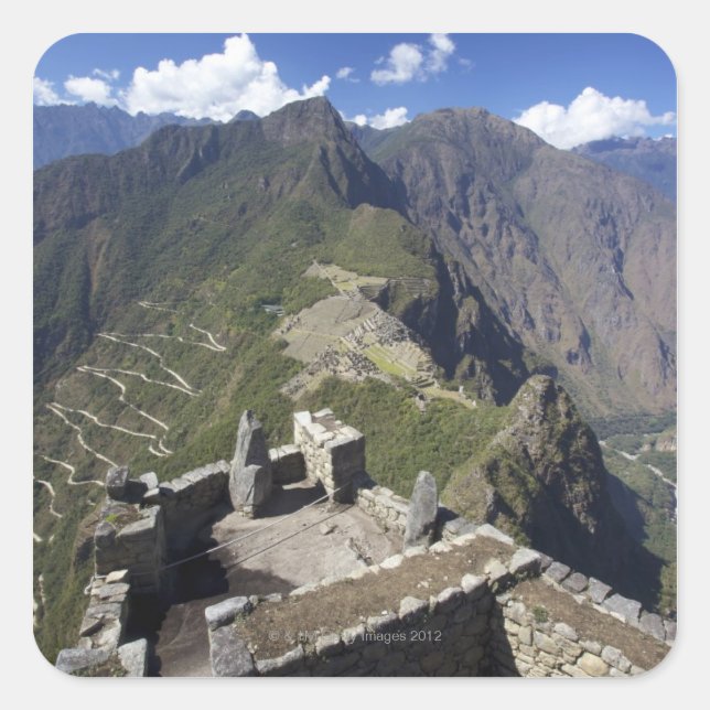 Machu Picchu viewed from Huayna Picchu peak, Square Sticker (Front)