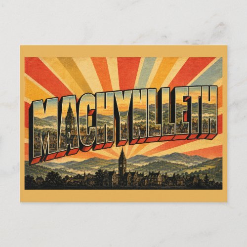 Machynlleth Wales Vintage Travel Art Postcard