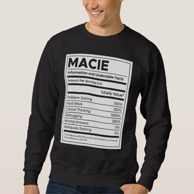 Macie Nutrition Information  Problem Solving Hard  Sweatshirt (Front)