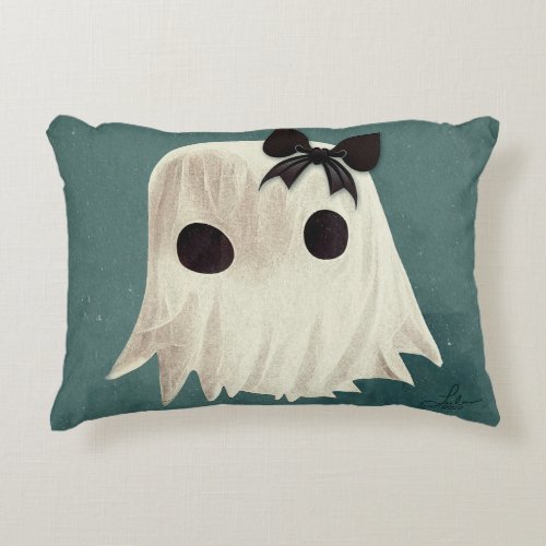 Macie The Friendly Ghost  Cute Halloween Art Accent Pillow