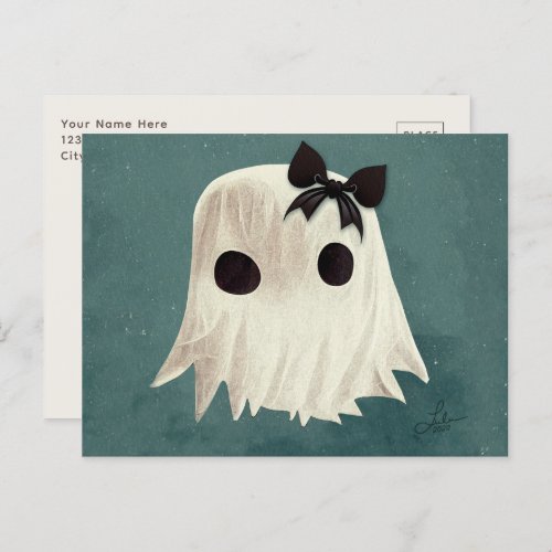 Macie The Friendly Ghost  Cute Halloween Art Postcard