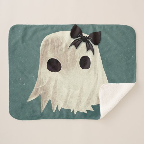Macie The Friendly Ghost  Cute Halloween Art Sherpa Blanket