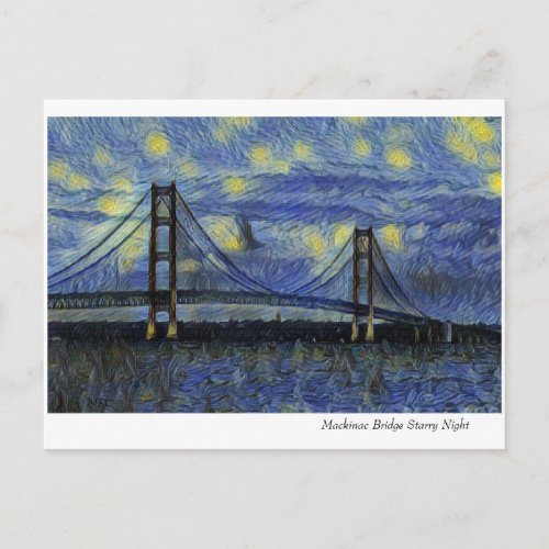 Macinac Bridge Starry Night Postcard