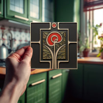 Macintosh Earth-tone Flower Mid-Century Decor Ceramic Tile