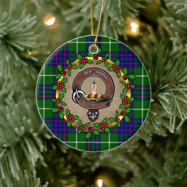 MacIntyre Badge & Tartan Personalized Christmas Ceramic Ornament (Tree)