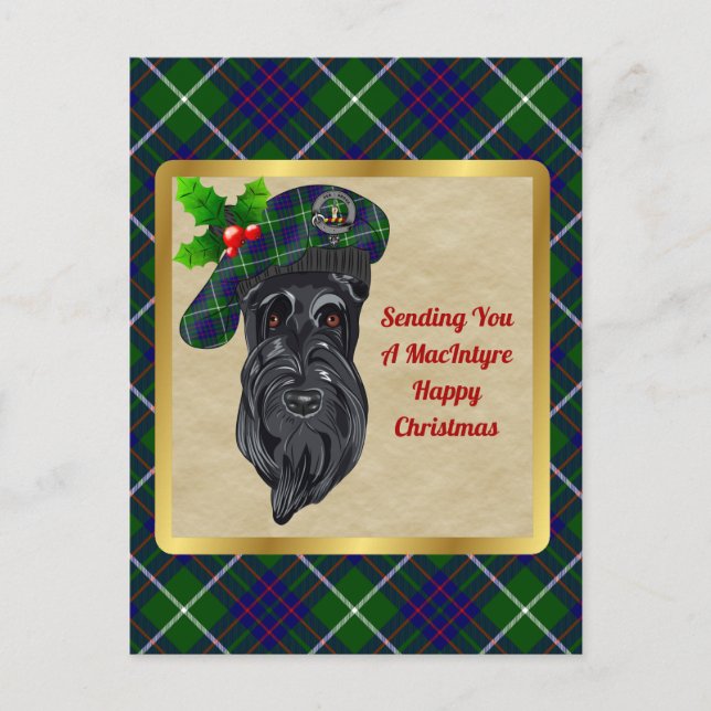 MacIntyre Clan Badge & Tartan Christmas Postcard (Front)