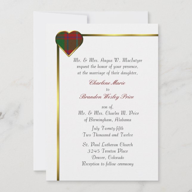 MacIntyre Plaid Heart Wedding Invitation (Front)