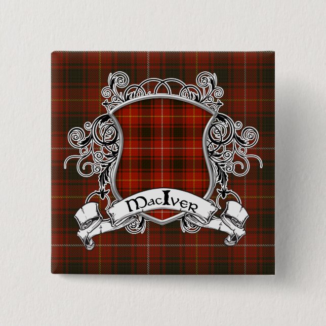 MacIver Tartan Shield Pinback Button (Front)