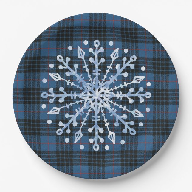 MacKay Blue Scottish Clan Tartan Christmas  Paper Plates (Front)