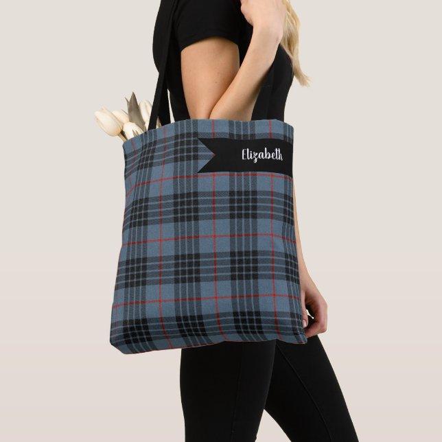 Mackay Blue Scottish Tartan Plaid Pattern Tote Bag (Close Up)