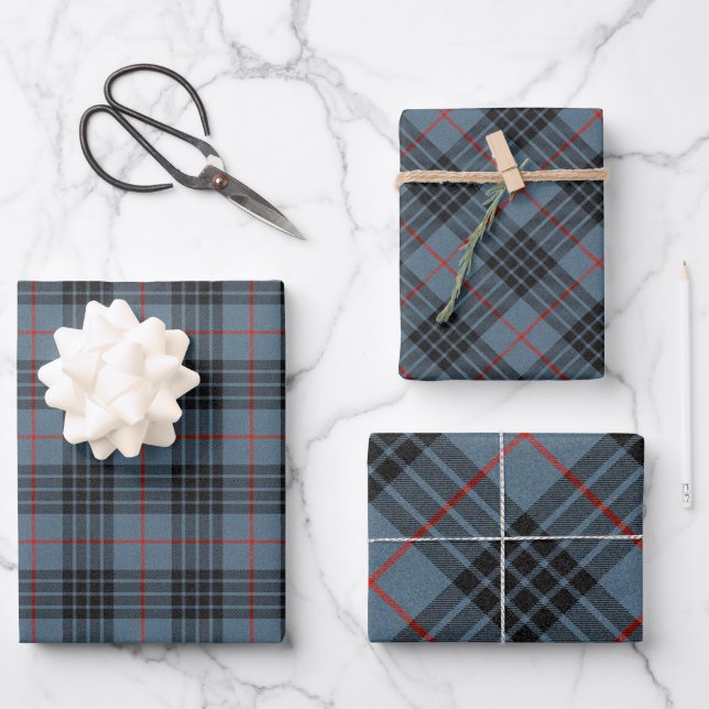 MacKay Blue Tartan Plaid Pattern Wrapping Paper Sheets (Front)