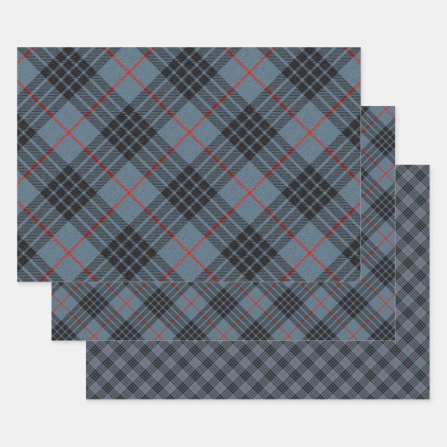 MacKay Blue Tartan Plaid Pattern Wrapping Paper Sheets (Set)