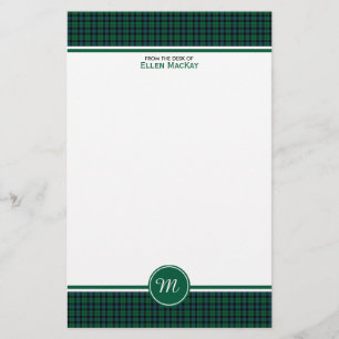 MacKay Clan Tartan Green Scottish Plaid Monogram Stationery