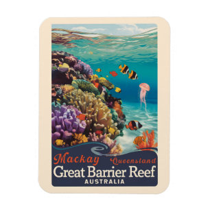 Mackay Great Barrier Reef Travel Art Vintage Magnet