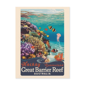 Mackay Great Barrier Reef Travel Art Vintage Postcard