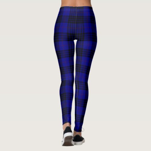 MacKay tartan blue black plaid Leggings