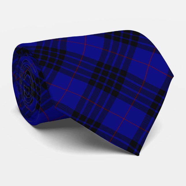 MacKay tartan blue black plaid Neck Tie (Rolled)