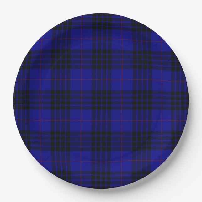 MacKay tartan blue black plaid Paper Plates (Front)