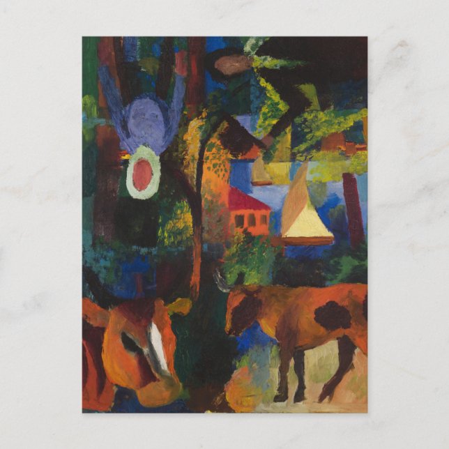 Macke - Landscape with Cows, Sailboat, and... Postcard (Front)