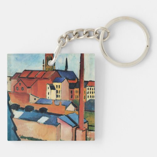 Macke _ St Marys with Houses and Chimney Bonn Keychain