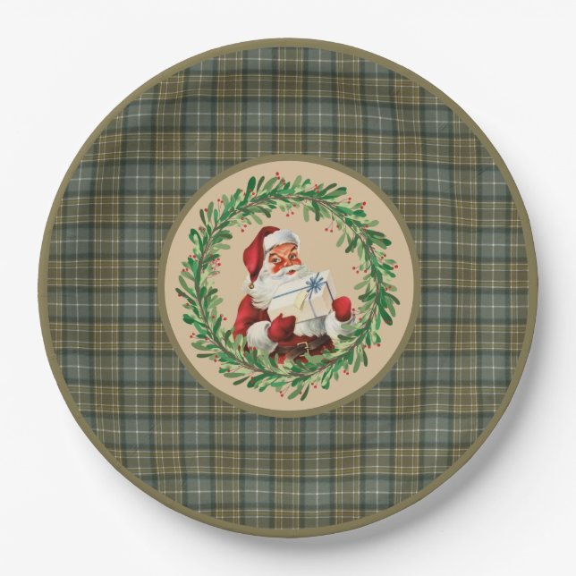 MacKellar Clan Tartan and Santa Wreath Paper Plates (Front)