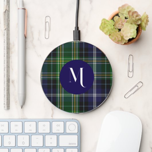 MacKellar Plaid Monogrammed Wireless Charger (Desk)