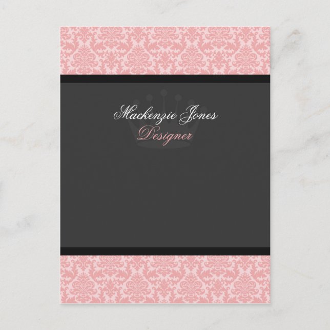 Mackenzie #2 Pink & Black Damask Chic Bow Card (Front)