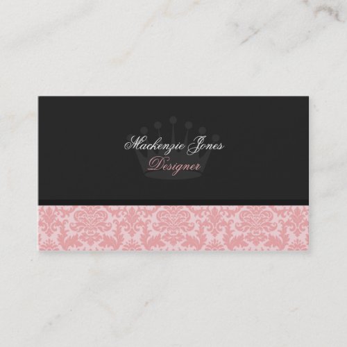 Mackenzie #3 Pink &amp;Black Damask Chic Business Card