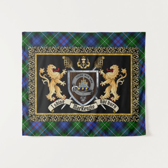 MacKenzie Clan Badge & Motto w/Lions   Tapestry (Front (Horizontal))