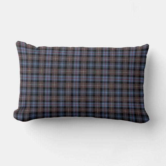 Mackenzie Clan Blue and Brown Scottish Tartan Lumbar Pillow (Front)