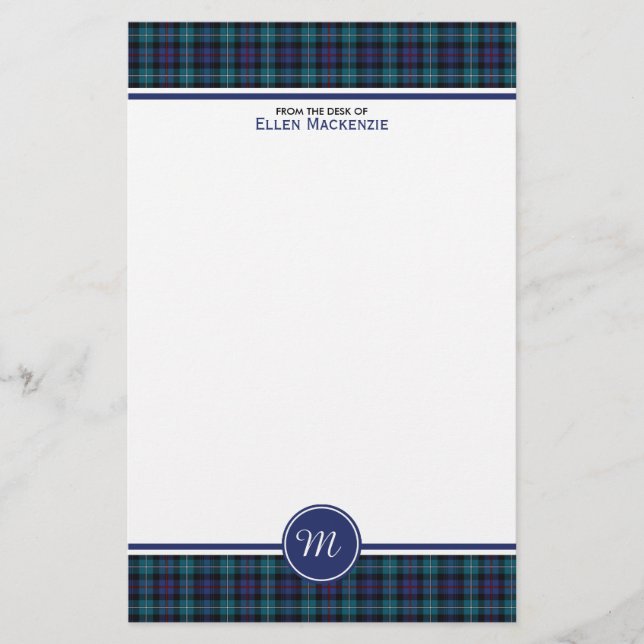 Mackenzie Clan Modern Tartan Monogram Stationery (Front)