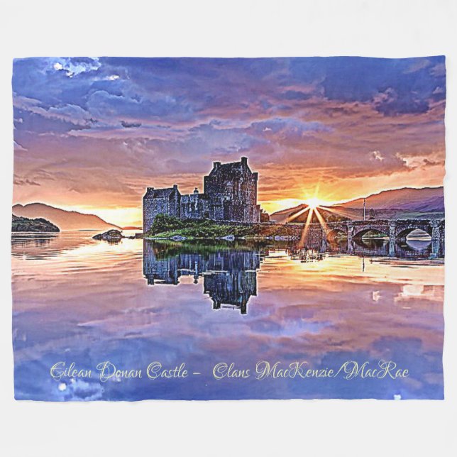 MacKenzie, McRae Scottish Clan Eilean Donan Castle Fleece Blanket (Front (Horizontal))