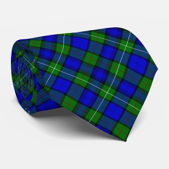 MacKenzie tartan blue green plaid Neck Tie (Rolled)