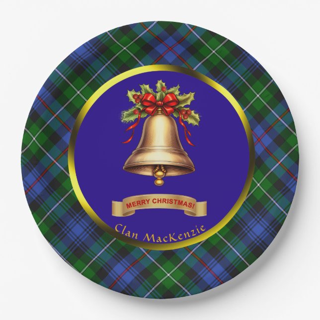 MacKenzie Tartan Personalized Christmas Paper Plates (Front)