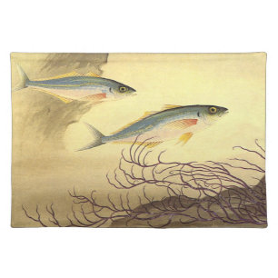 Mackerel Fish in the Ocean, Vintage Japonisme Art Cloth Placemat