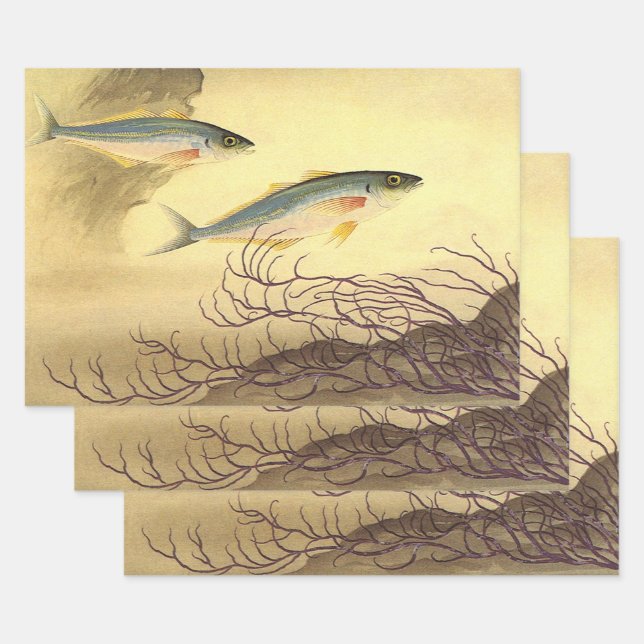 Mackerel Fish Swimming in the Ocean Wrapping Paper Sheets (Set)