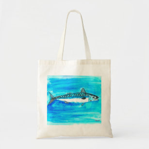 Mackerel fish watercolor ocean under the sea tote bag
