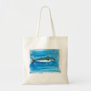 Mackerel fish watercolor painting tote bag