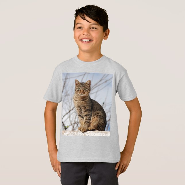 Mackerel Tabby Cat Kid's T-Shirt (Front Full)