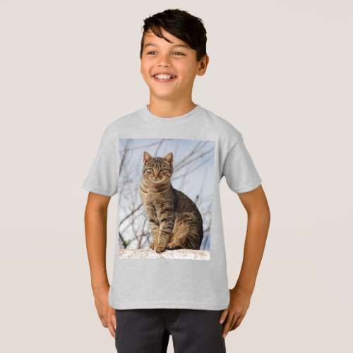 Mackerel Tabby Cat Kids T_Shirt