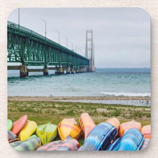 Mackinac Bridge And Canoes Beverage Coaster (Front)