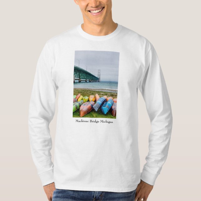 Mackinac Bridge And Canoes Long Sleeve T-Shirt (Front)