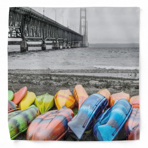 Mackinac Bridge and Canoes Select Color Bandana