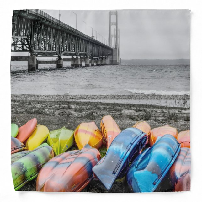 Mackinac Bridge and Canoes Select Color Bandana (Front)